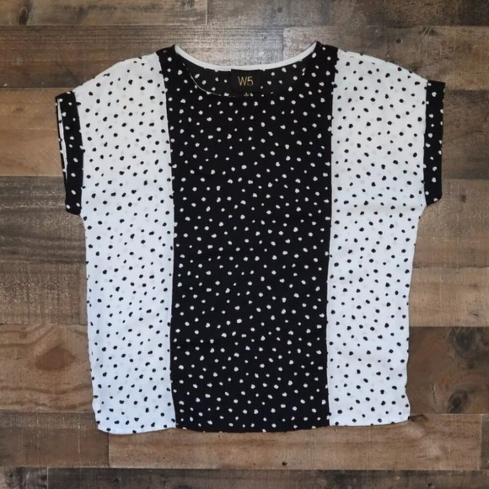 W5 Walter Baker Womans Small Black & White Spotted Dot Top Anthropologie